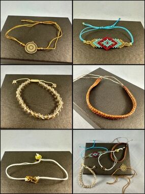 5-Piece Boho Adjustable Bracelet Bundle Beaded Cord Leather